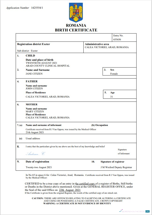 Download Romania birth certificate Word and PDF template Photoshop template